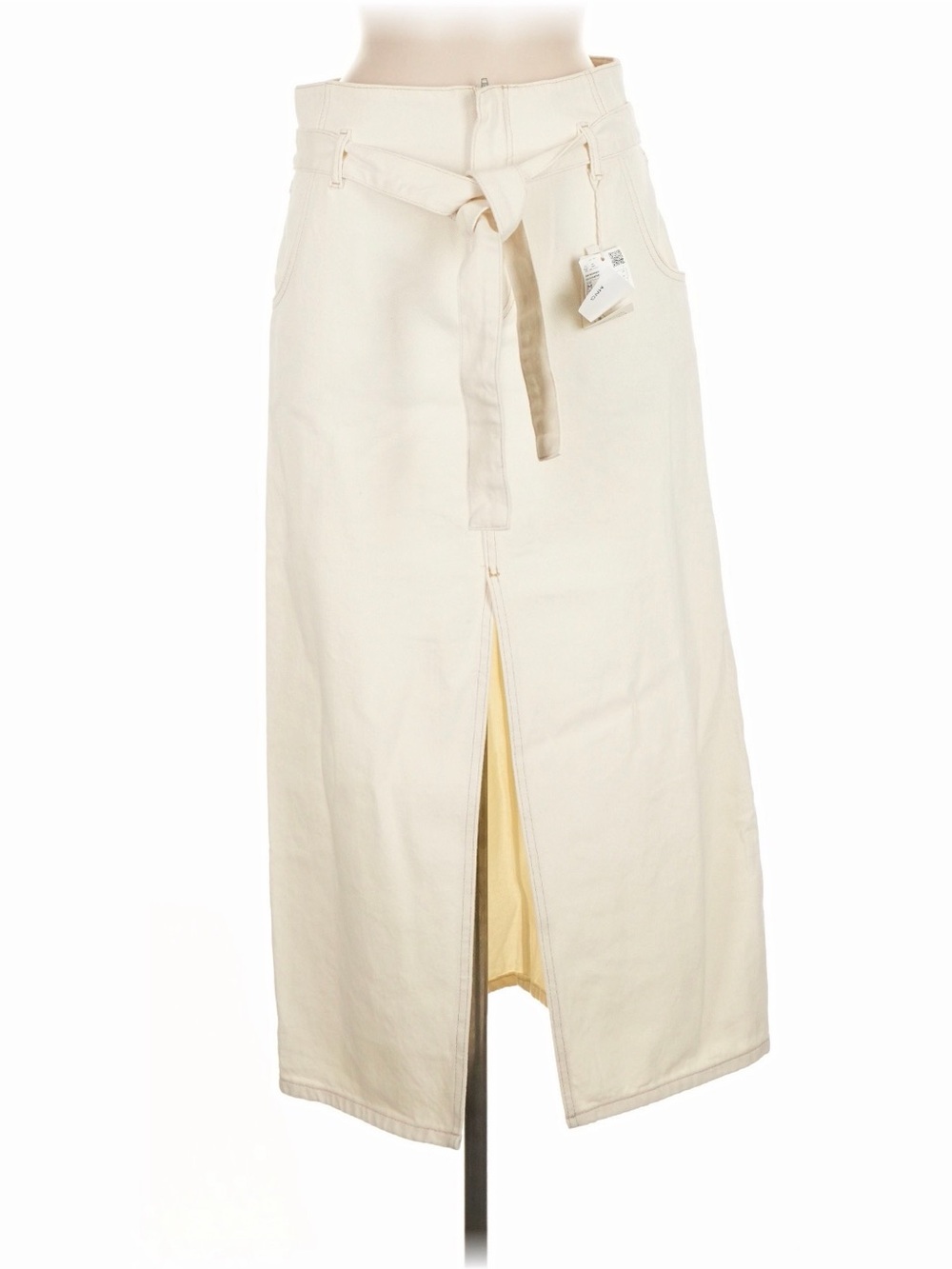Cream High-Waist Midi Skirt with Tie Belt